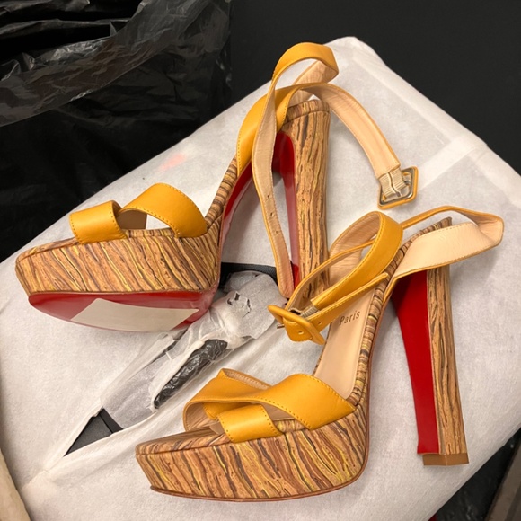 Christian Louboutin Trinidad Yellow Cork Platform Heels - Picture 3 of 10